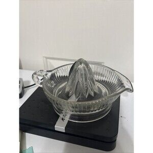 Vintage Clear Glass Juicer Reamer Manual Press Citrus with Handle Spout